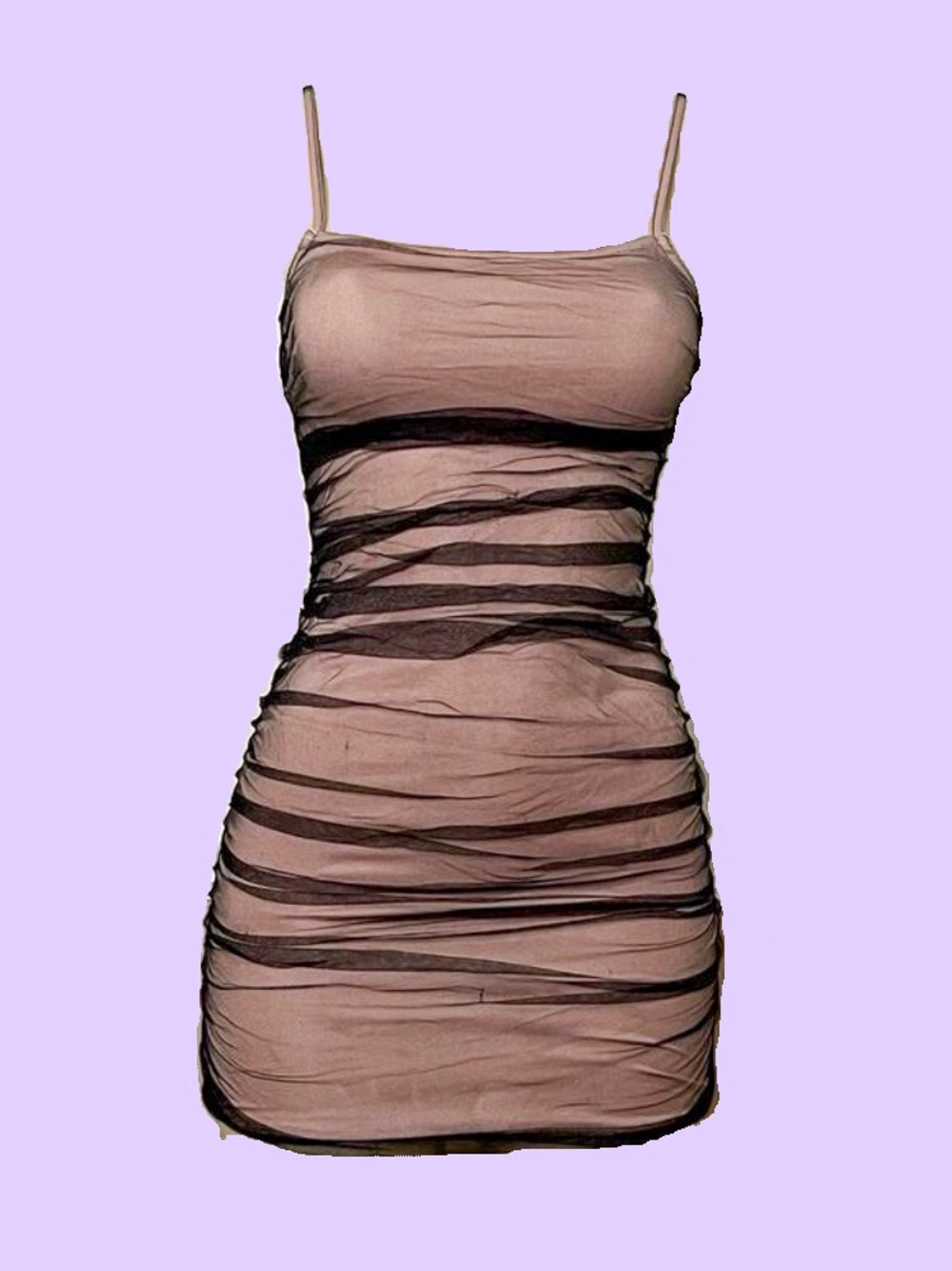 Nude/Black Mesh Ruched Mini Dress